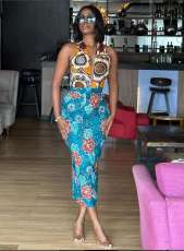 Sexy Print Halter Tie Up Maxi Dress GDNY-1015