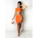 Sexy Solid Crop Tops And Split Skirt 2 Piece Set QXTF-8865