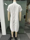 V Neck Short Sleeve Solid Shirt Dress NY-10721