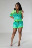 Knit Short Sleeve Shorts Casual Two Piece Set GCNF-0216