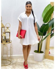 V Neck Short Sleeve Solid Shirt Dress NY-10721