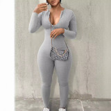 Long Sleeve Zipper Slim Jumpsuit LM-8377