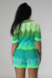 Knit Short Sleeve Shorts Casual Two Piece Set GCNF-0216