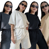 Short Sleeve Loose Tie Up Two Piece Short Set SSNF-211410