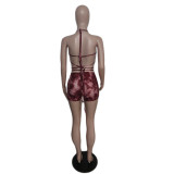 Sexy Print Sling Vest Drawstring Shorts Two Piece Set QXTF-8880