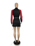Contrast Color Drawstring Zipper Mini Dress CHY-1290