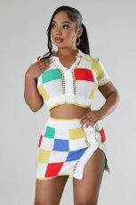 Contrast Color High Waist Two Piece Skirt Set GDYF-6687