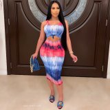 Print Dye Sleeveless Hollow Out Midi Dress QXTF-8849