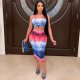 Print Dye Sleeveless Hollow Out Midi Dress QXTF-8849