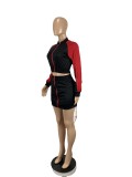 Contrast Color Drawstring Zipper Mini Dress CHY-1290