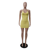 Solid Color Sling Slim Mini Dress QXTF-8856
