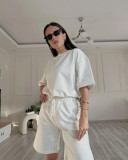 Short Sleeve Loose Tie Up Two Piece Short Set SSNF-211410