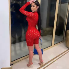 Solid Color Hollow Out Zipper Romper ME-779