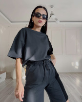 Short Sleeve Loose Tie Up Two Piece Short Set SSNF-211410