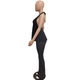 Solid Color Halter Backless Two Piece Pants Set QXTF-0009