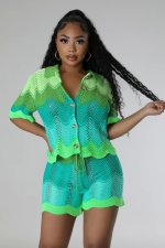 Knit Short Sleeve Shorts Casual Two Piece Set GCNF-0216