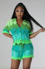 Knit Short Sleeve Shorts Casual Two Piece Set GCNF-0216