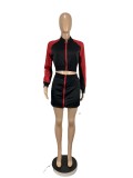 Contrast Color Drawstring Zipper Mini Dress CHY-1290