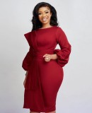 Solid Color O Neck Midi Dress BGN-272