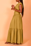 Solid Color Sleeveless Wrinkled Loose Maxi Dress BGN-301