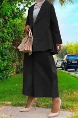 Suit Collar Coat High Waisted Loose Pants Set BGN-310