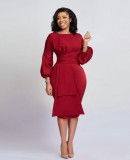 Solid Color O Neck Midi Dress BGN-272
