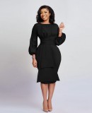 Solid Color O Neck Midi Dress BGN-272