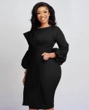 Solid Color O Neck Midi Dress BGN-272