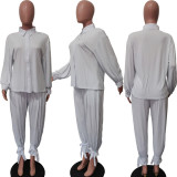 Solid Color Loose Long Sleeve Two Piece Pants Set BGN-0001