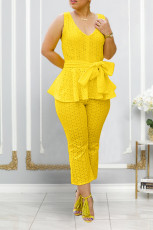 Solid Color Embroidered Tie Up Two Piece Set BGN-300