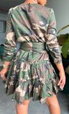 Camouflage Print Tie Up Midi Dress AIL-176