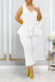 Solid Color Embroidered Tie Up Two Piece Set BGN-300