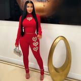 Fashion Hot Drill Long Sleeve Sport 2 Piece Pants Set AIL-260