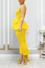 Solid Color Embroidered Tie Up Two Piece Set BGN-300
