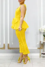 Solid Color Embroidered Tie Up Two Piece Set BGN-300