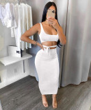 Solid Color Sling Vest And Tie Up Long Skirt 2 Piece Set  BGN-161