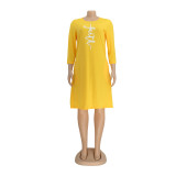 Letter Print Long Sleeve T Shirt Dress AIL-173