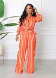 Printed Striped Shirt Loose Pants Two Piece Set AIL-221