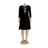 Letter Print Long Sleeve T Shirt Dress AIL-173