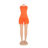 Sleeveless Vest And Tassel Shorts Two Piece Set AIL-236