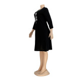 Letter Print Long Sleeve T Shirt Dress AIL-173