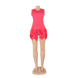 Sleeveless Vest And Tassel Shorts Two Piece Set AIL-236