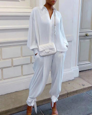 Solid Color Loose Long Sleeve Two Piece Pants Set BGN-0001