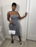 Plaid Print Sling Backless Midi Dress BGN-158