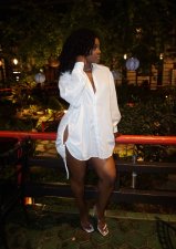 Solid Color Drawstring Long Sleeve Shirt AIL-179