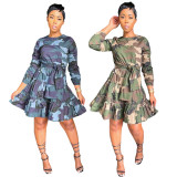 Camouflage Print Tie Up Midi Dress AIL-176