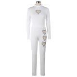 Fashion Hot Drill Long Sleeve Sport 2 Piece Pants Set AIL-260