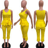 Solid Color Embroidered Tie Up Two Piece Set BGN-300