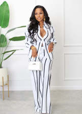 Printed Striped Shirt Loose Pants Two Piece Set AIL-221