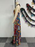 Print Halter Backless Big Swing Maxi Dress NY-10706